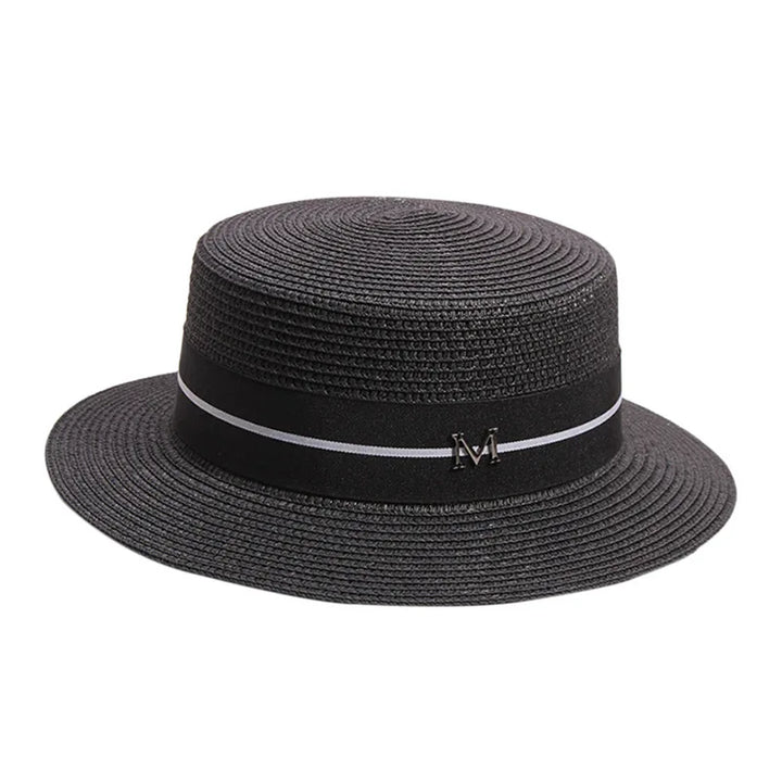 Straw hat women's summer flat top small top hat beach vacation hat straw woven hat sun hat