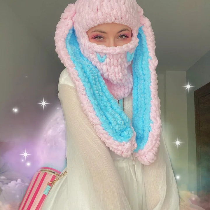 Halloween Funny Rabbit Ears Creative Knitted Hat Beanies Warm Full Face Cover Ski Mask Hat Windproof Balaclava Hat Outdoor Sport