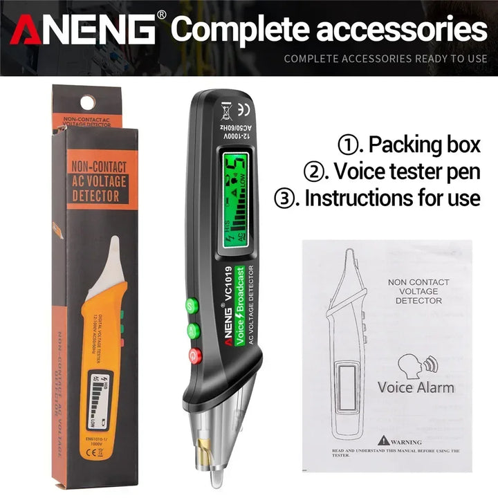 ANENG VC1019 Non-Contact Voltage Tester Pen Voice Broadcast Red Laser Detect 12-1000V Volt Current Pen Electric Test Meter Tools