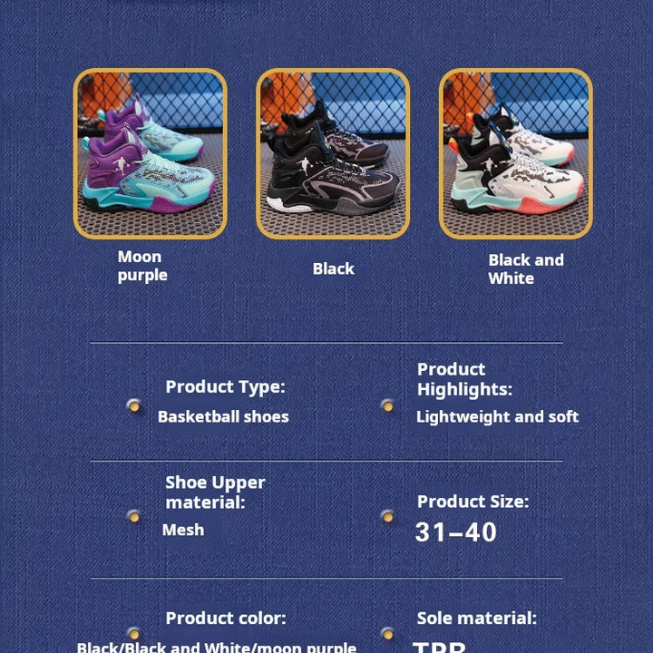 Childrens Basketball Shoes Big Kid Non Slip High-top Sport Training Sneakers Lightweight Outdoor Basketball Boots for Boy Yout