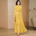 Jacquard Runway Dress Party Evening Long Sleeve Vintage Floral Yellow Long Dress Zipper Photography Occasion