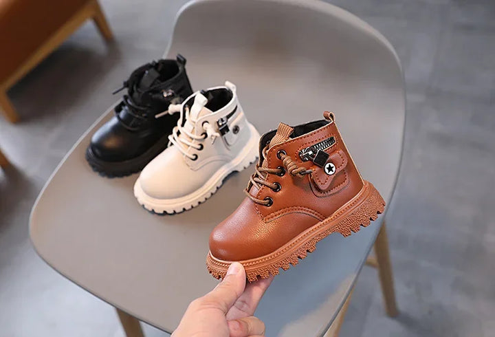 Kids Boots for Boys Spring Autumn Children's Causal Ankle Boots Fashion Black Versatile Girls School Leather Boots Side Zipper