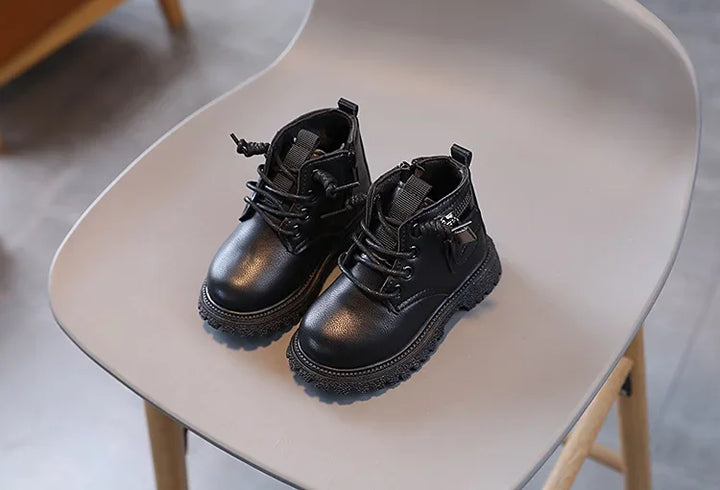 Kids Boots for Boys Spring Autumn Children's Causal Ankle Boots Fashion Black Versatile Girls School Leather Boots Side Zipper