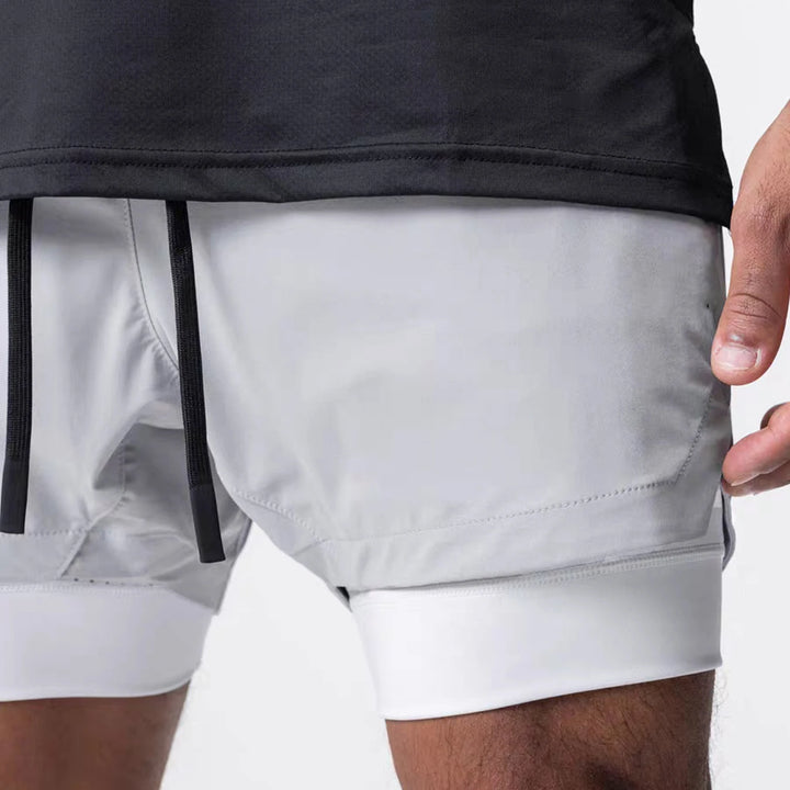 Sports shorts for men, double layered, quarter quick drying, elastic basketball, running training equipment, deep squat fitness,