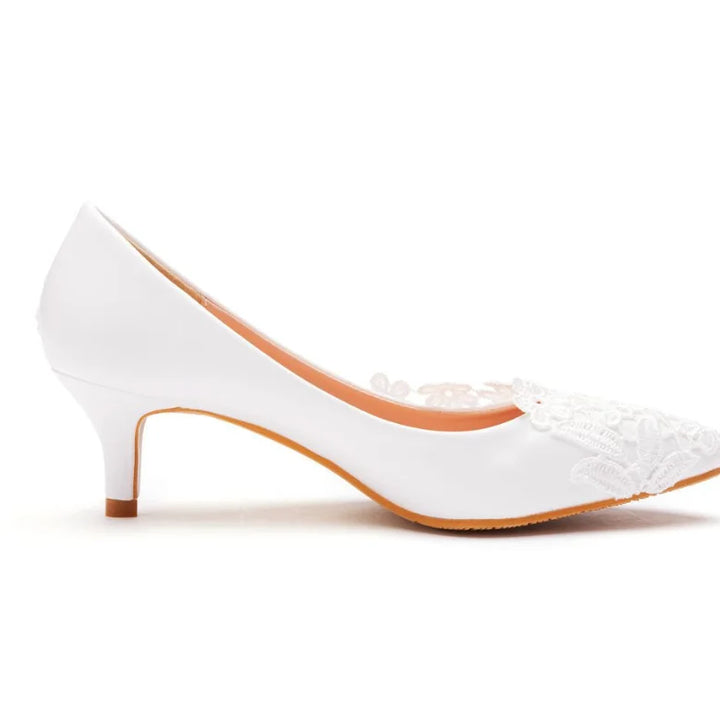 XIHAHA Fashion Women's Crystal Queen White Lace Flower Wedding Shoes Woman Point Toe Slips Lady Dress Flats Sneaker Big Size 43