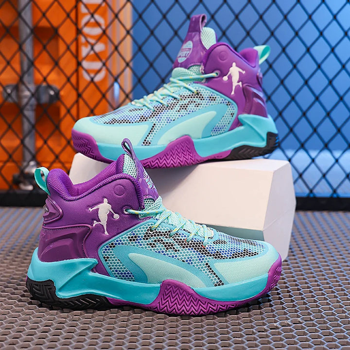 Childrens Basketball Shoes Big Kid Non Slip High-top Sport Training Sneakers Lightweight Outdoor Basketball Boots for Boy Yout