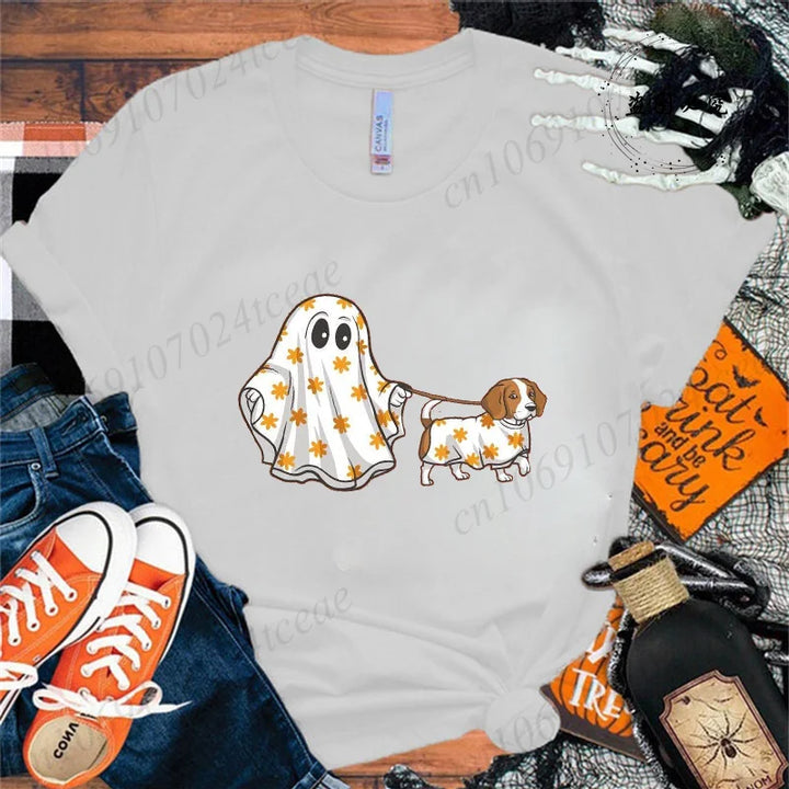 Halloween Boo Dog T-shirts Funny Halloween Spooky Season T Shirt Women Men Tshirt Womens Oversize T-shirt Hip Hop Streetwear