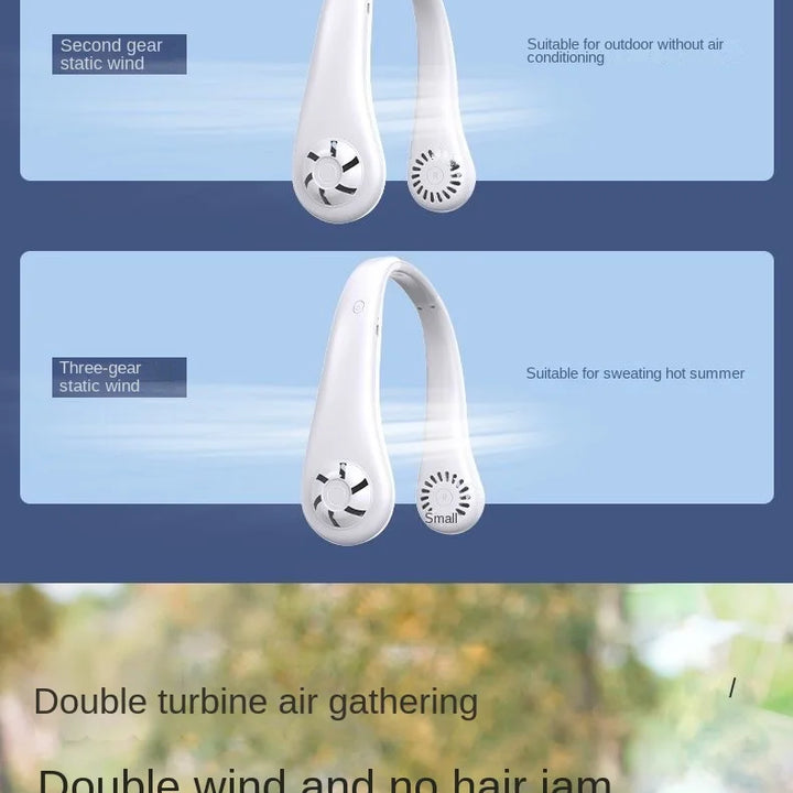 Long endur New Mini Neck Mounted Fan Portable Bladeless Neck Rechargeable Air Cooler 3 Speed Mini Summer Sports Fan Outdoor