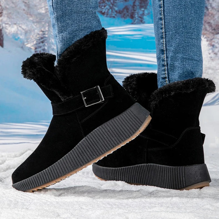 New Fashionable Bow Round Toe Elegant Snow Boots Winter Flat Wear-resistant Soft Students Plus Velvet Warm Women's Shoes