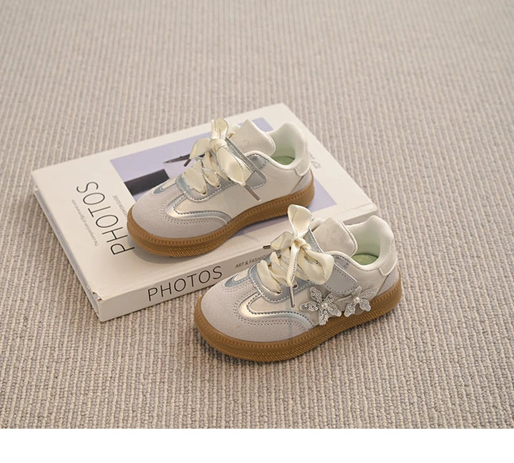 Kids Skate Sneakers for Girls 2025 Autumn New Toddler Walking Shoes Cute Ornament Non-slip Retro Comfort School Sports Sneakers