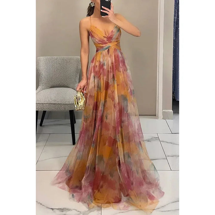 Out Party Dress, Loungewear Fashion Printing Maxi Dress, Sleeveless Lace-Up