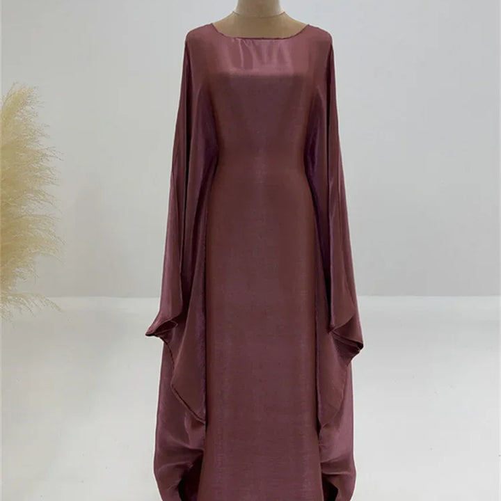 Tossy Autumn Loose Shiny Maxi Dress Butterfly Batwing Long Sleeve Muslim Clothes Party Solid Female Long Dress New