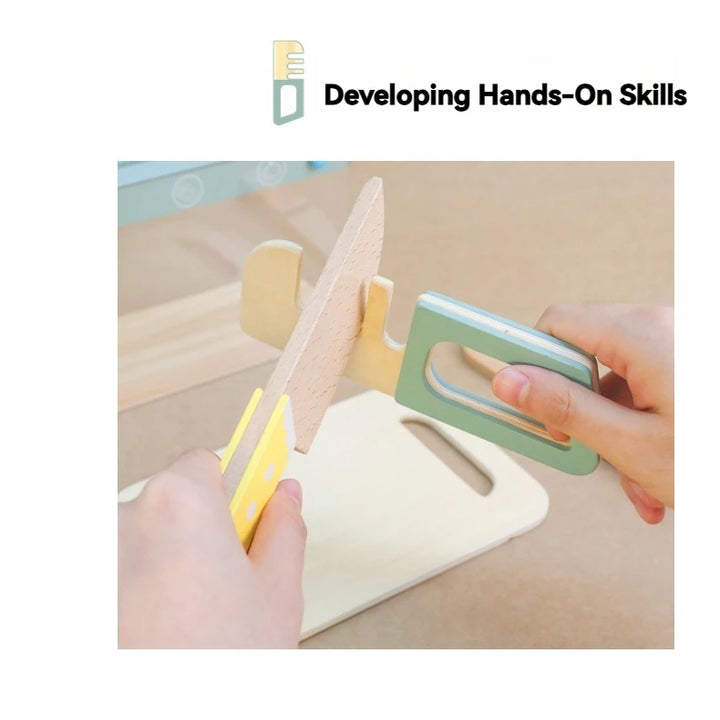 Children's simulated home cooking utensils, bowls, chopsticks, knives, forks, wooden simulation boys and girls' toy plates