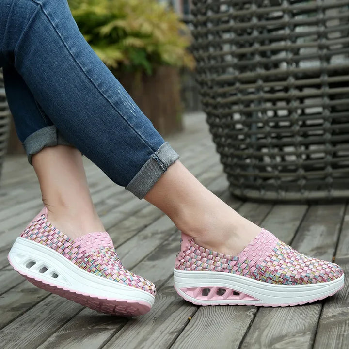 Women Sneakers Casual Wedges Increased Platform Shoes Woman Woven Breathable Sneakers Tenis Shoes Zapatillas Chaussure Femme