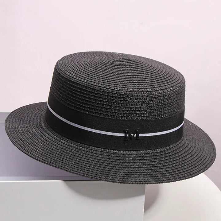 Straw hat women's summer flat top small top hat beach vacation hat straw woven hat sun hat