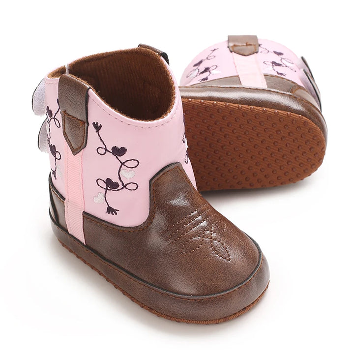 Children's ankle height boots - imitation leather upper and sole, fabric insole, street style solid color, suitable for all seas