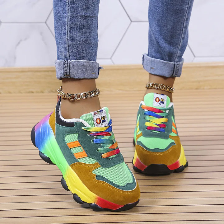 Women's Sneakers Tennis Womens Casual Running Shoes Rainbow Vulcanized Shoes Lace-uos Platform Shoes Comfortable Tenis De Mujer