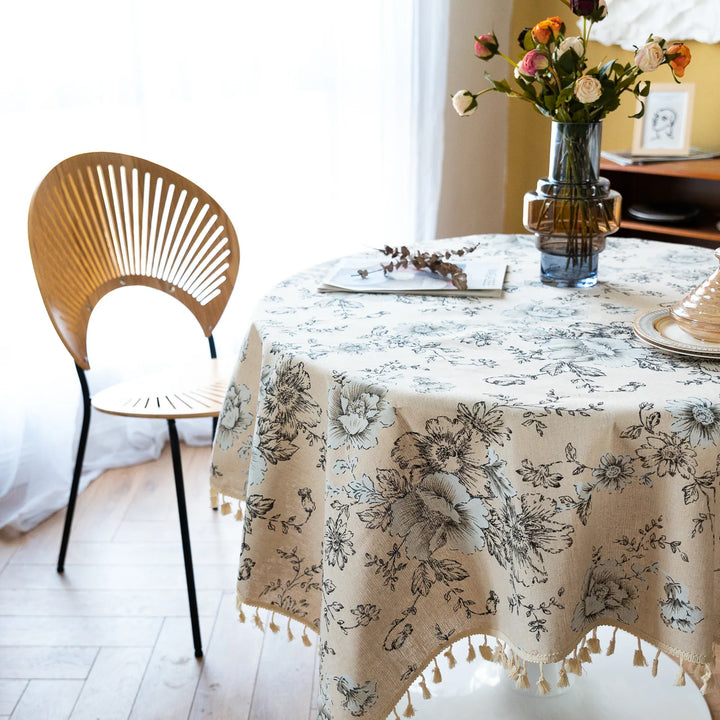 Flower Pattern Tablecloth Cotton Linen Blend Rectangular Dining Table Cover for dining Buffet Parties and Camping Decoration