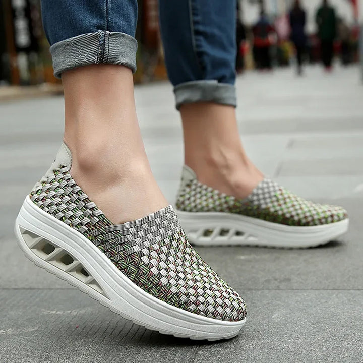 Women Sneakers Casual Wedges Increased Platform Shoes Woman Woven Breathable Sneakers Tenis Shoes Zapatillas Chaussure Femme