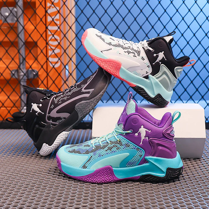 Childrens Basketball Shoes Big Kid Non Slip High-top Sport Training Sneakers Lightweight Outdoor Basketball Boots for Boy Yout