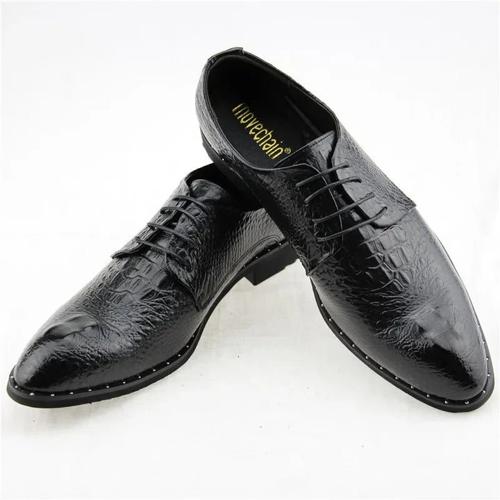 2025 Fashion Men's alligator Grain Leather Dress Shoes Man Casual Pointed Toe Oxfords Mens Lace-Up Business Office Oxford Shoe