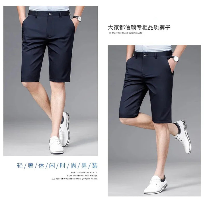 Casual Shorts Men Summer New Fashion Business Straight Elastic Thin Short Pants High Quality Smart Casual Trousers Male Clothes