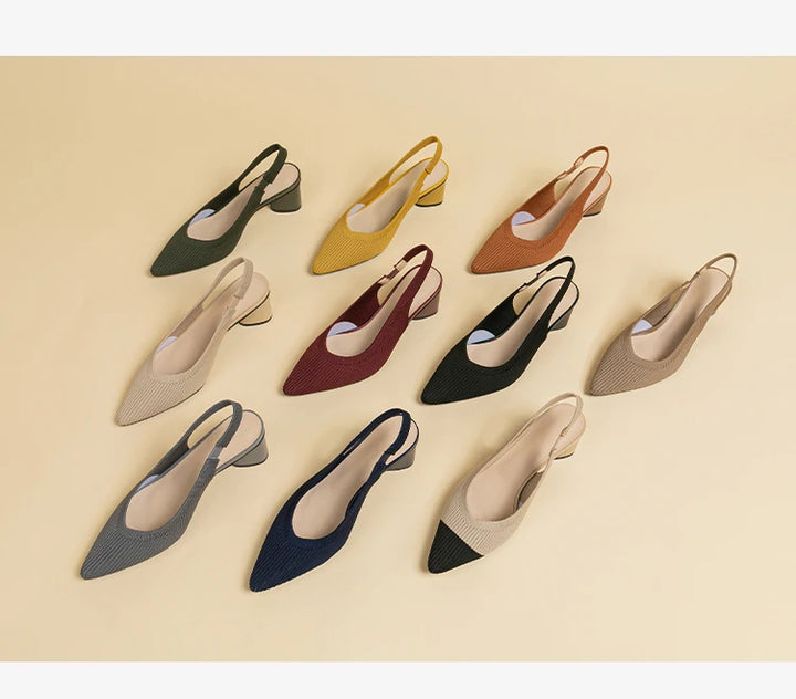 DIMANYU Women Dress Shoes Knitted Solid Color Toe Back Trip Fashion Sandals Women Pointed Toe Shallow Sidespace Women Sandals
