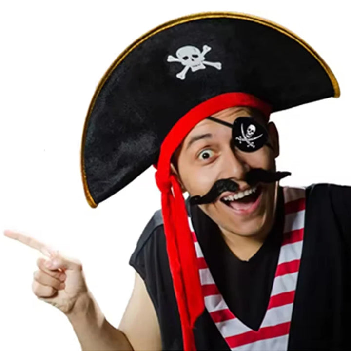 Adults Black Pirate Hats with Skull Pattern Halloween Cosplay Props Parties Caribbean Pirate Costume Hats LED Glowing Party Hat