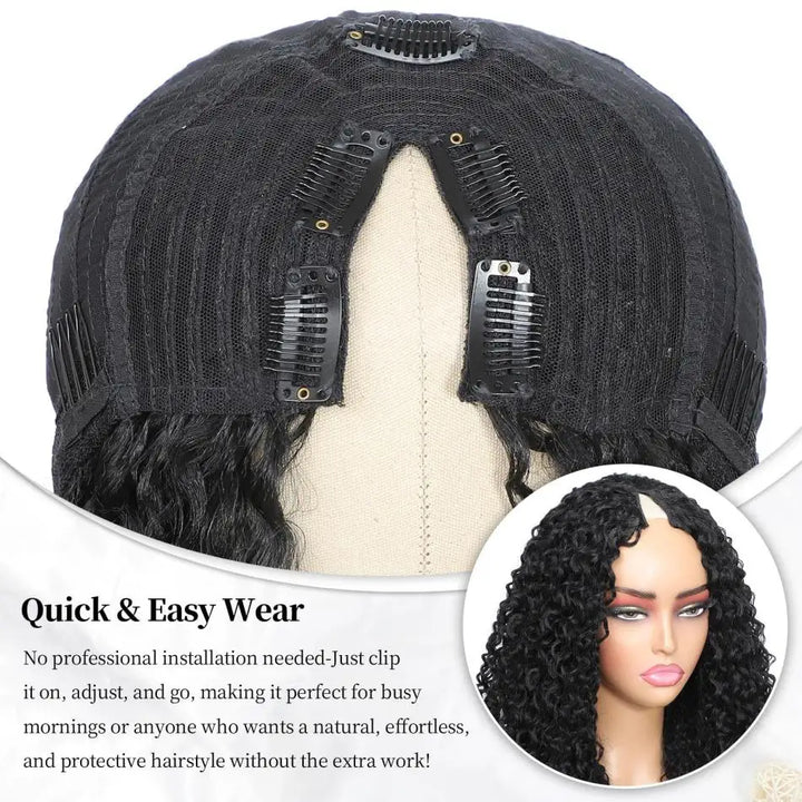 200 Density Kinky Curly V-Part Wig Human Hair No Leave Out Upgrade Deep Wave Curly V Shape Wig No Glue Clip In Half Wigs on Sale