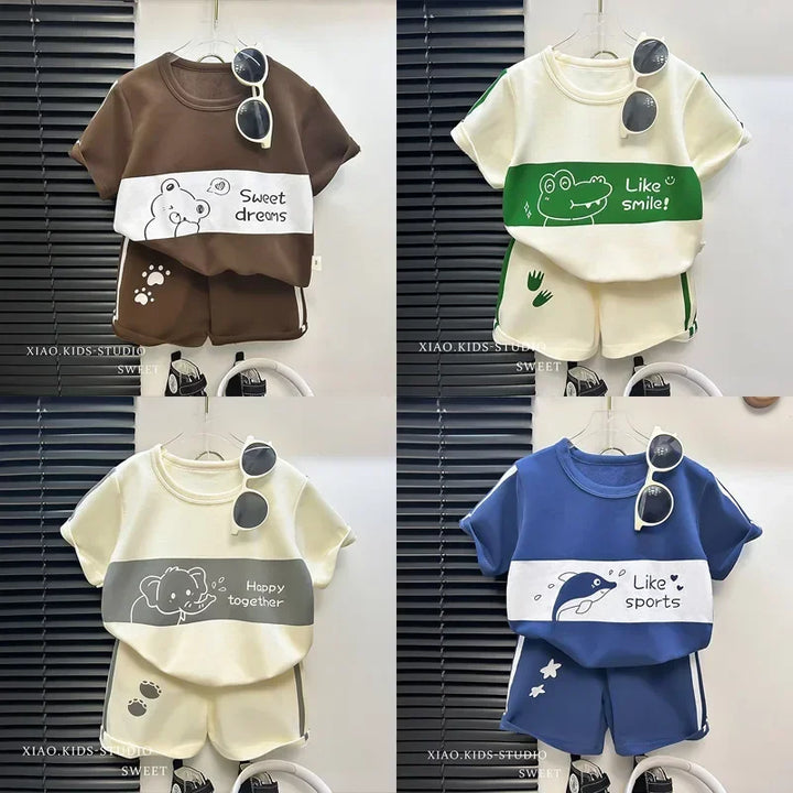 Kids Clothes Cotton Set Short Sleeve Suit Baby Girls Boys Set Summer Tops +short Children's Wear 2024 New