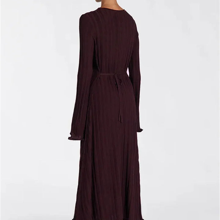 Tossy Knitwear Fashion Loose Maxi Dress Lace-Up High Waist Ribbed Long Sleeve Party