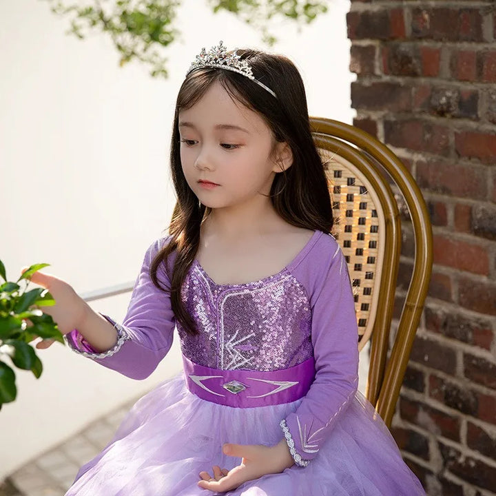 Halloween Costume for Kids Girl's Elsa Mesh Ball Dress With Ruffle Trim Embroidered Birthday  Princess Dresses for Baby