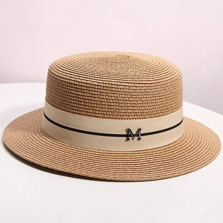 Straw hat women's summer flat top small top hat beach vacation hat straw woven hat sun hat