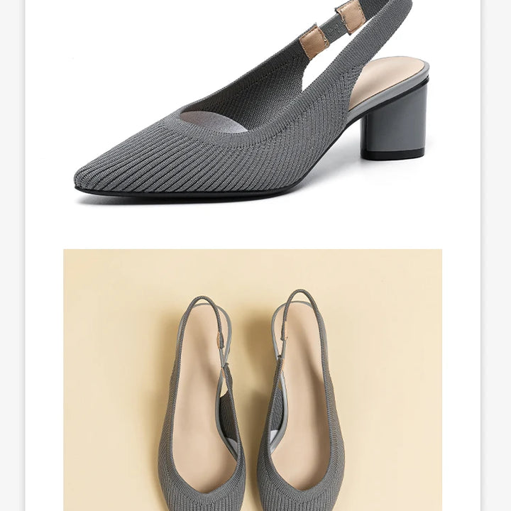 DIMANYU Women Dress Shoes Knitted Solid Color Toe Back Trip Fashion Sandals Women Pointed Toe Shallow Sidespace Women Sandals