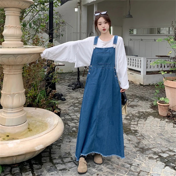 New Large Size Denim Strap Dress Loose and Versatile Sleeveless Long  S-5XL