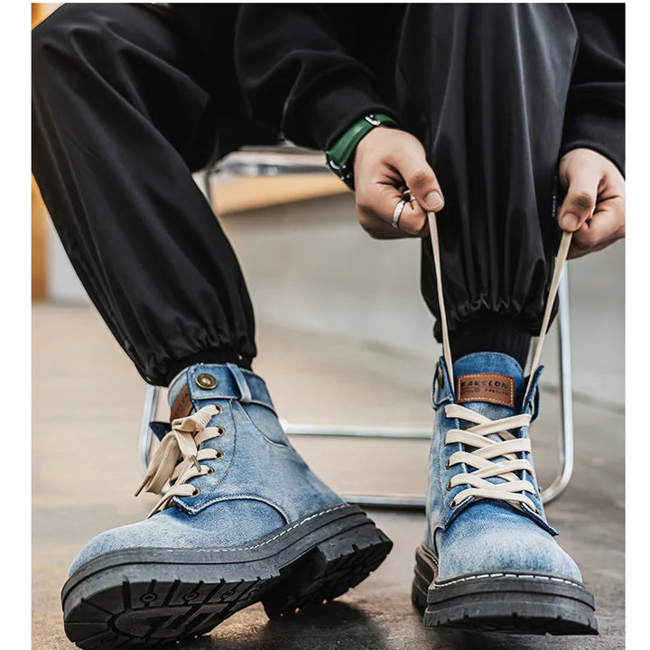 Men's Shoes 2025 Style Height Increase Breathable Mid Top Shoe Fashion Denim Casual Versatile Workwear Shoes Casual Boots Shoes