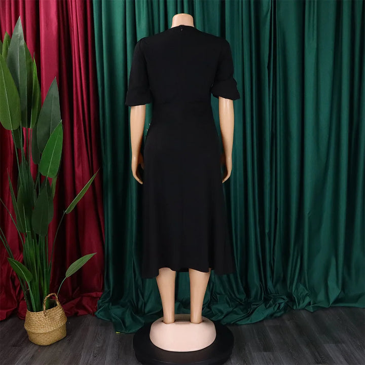 FairyShely Solid Short Sleeve Plus Size Long Dress Women O Neck Large Big Dresses Lady Summer Party Tight Curvy Dress