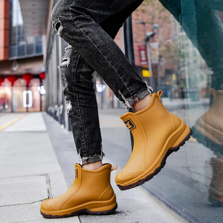 Women Waterproof Boots New Style Elastic Mouth Ankle Boots Mid Top Rain Shoes Non Slip Outdoor Indoor Chelsea Water Boot Woman