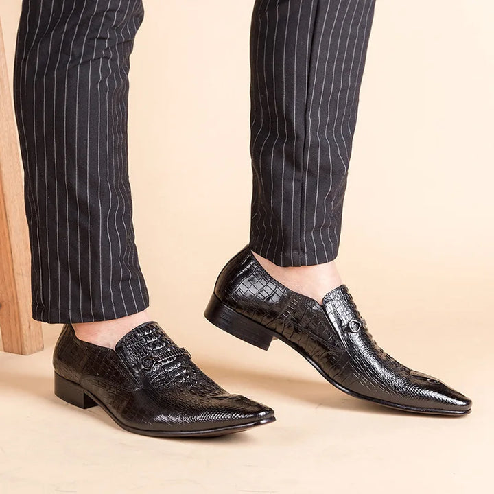 Classic Men's Slip-on Leather Dress Shoes Luxury Fashion Office Casual Business Men Formal Shoes Alligator Pattern Male Loafers