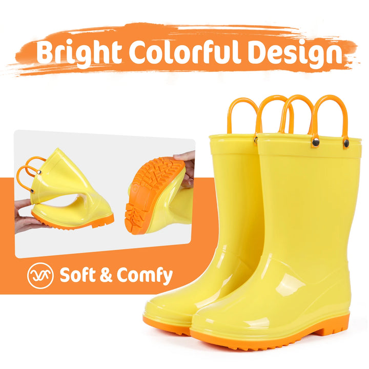 Kidmi Children Rain Boots Girls And Boys Outdoor Non-slip Rubber Rain Shoes Cute Easy Clean Kids Waterproof Boots With Handles
