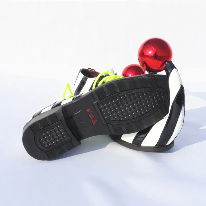 Adults Halloween Clown Cosplay Shoes Funny Circus Club Clown Performance Stripe Clown Shoes With Red Ball Carnival Cosplay Shoes