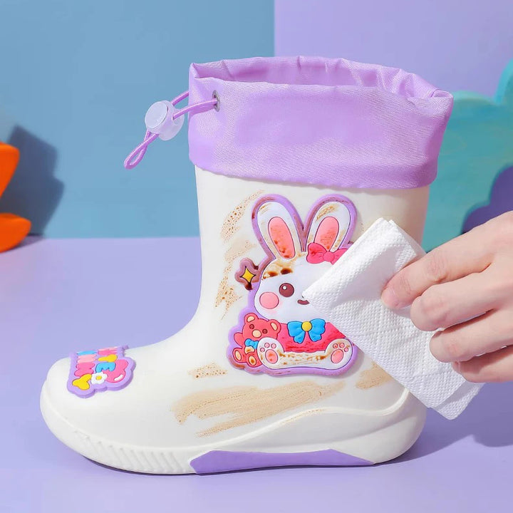 Kids' Mid-Calf Rain Boots Non-slip Durable With A Drawstring To Prevent Water Ingress High-Quality Rubber Waterproof Shoes
