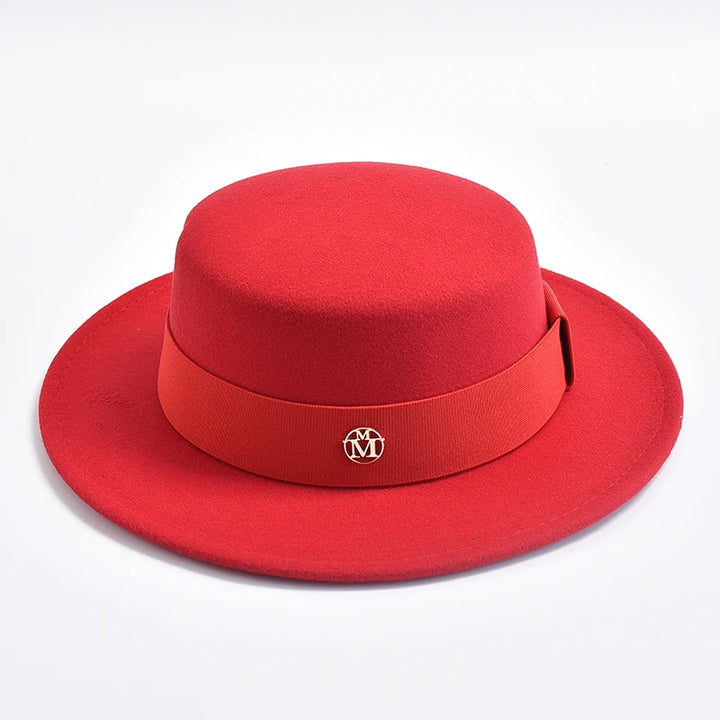 British Style Fedora Hats for Women Fashion Autumn Winter Flat Top Bow Elastic Ribbon Felt Hats Wedding Dress Jazz Cap