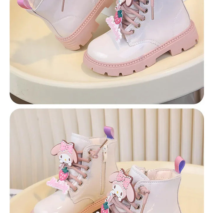 Kids Princess Shoes Cute Kuromi Soft Sole Girls Leather Boots Comfort Non-slip 2025 Autumn Winter New Children Short Boots Sweet