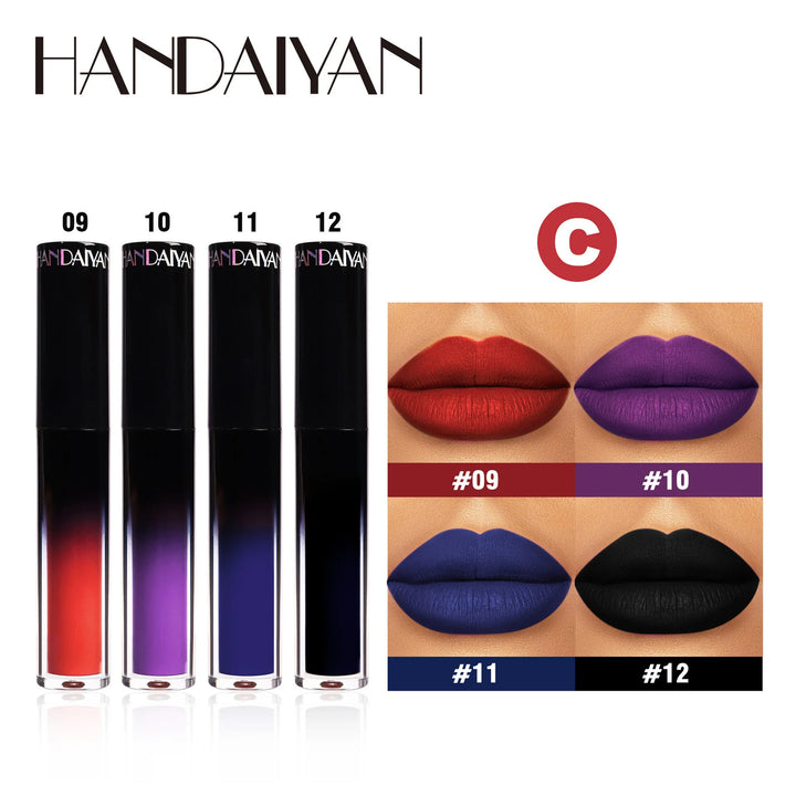 Halloween Black Purple Lip Gloss 4 Piece Set Matte Long Lasting Vampire Lip Tint Cosplay Makeup Non Stick Lipstick