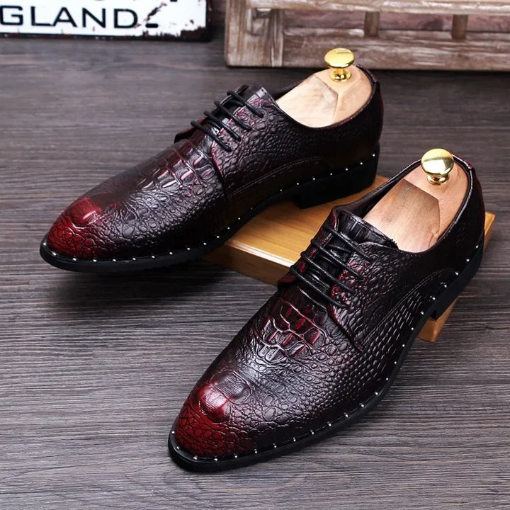 2025 Fashion Men's alligator Grain Leather Dress Shoes Man Casual Pointed Toe Oxfords Mens Lace-Up Business Office Oxford Shoe