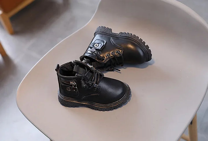 Kids Boots for Boys Spring Autumn Children's Causal Ankle Boots Fashion Black Versatile Girls School Leather Boots Side Zipper