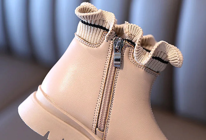 Girls Boots Fashio Knitted Ankle Boots Autumn Winter Soft Leather Slip on Kids Shoes Princess Non-slip Plush Snow Boots ботинки