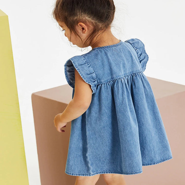 Little maven Children's Clothing Baby Girls New Cotton Embroidered Cartoon Dinosaurs Denim Dresses