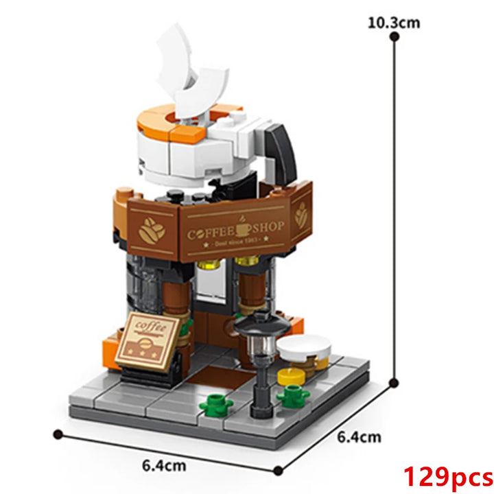 NEW DIY Makeup Convenience Store Flower Shop Hair Salon Piano Game Hall Fruit Bookstore Building Blocks Bricks Movie Model Toy